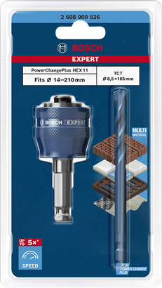 Bosch PowerChange Plus 心軸 11 毫米，TCT 鑽頭 8.5 x 105 毫米套裝。